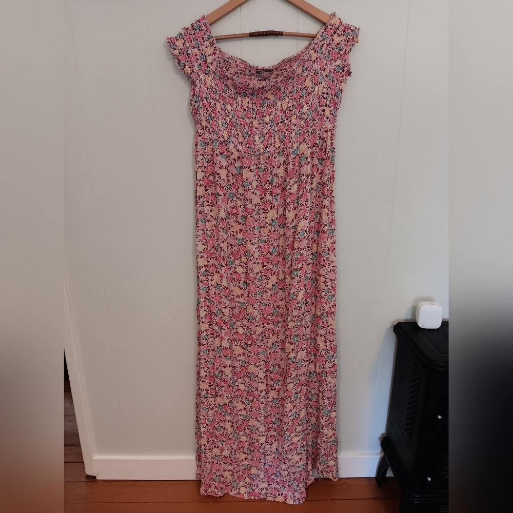 Floral Pink Rayon Maxi Dress